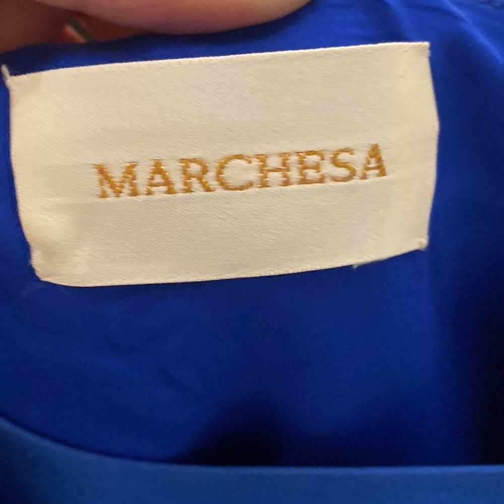 NWOT Marchesa Royal Blue Silk One shoulder Cocktail Mini Dress - Picture 8 of 11